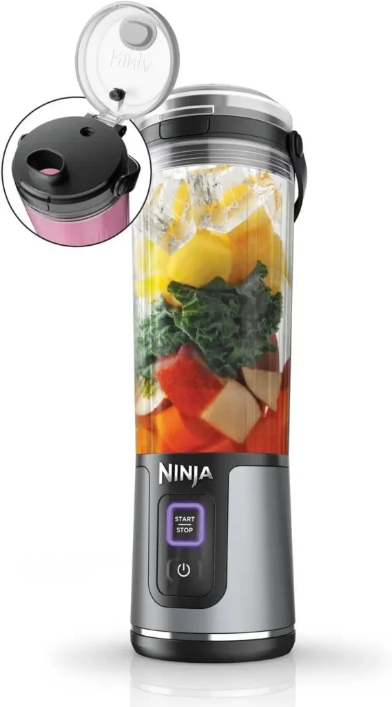 Blender Ninja Blast portable noir avec technologie de mixage silencieuse et couvercle étanche